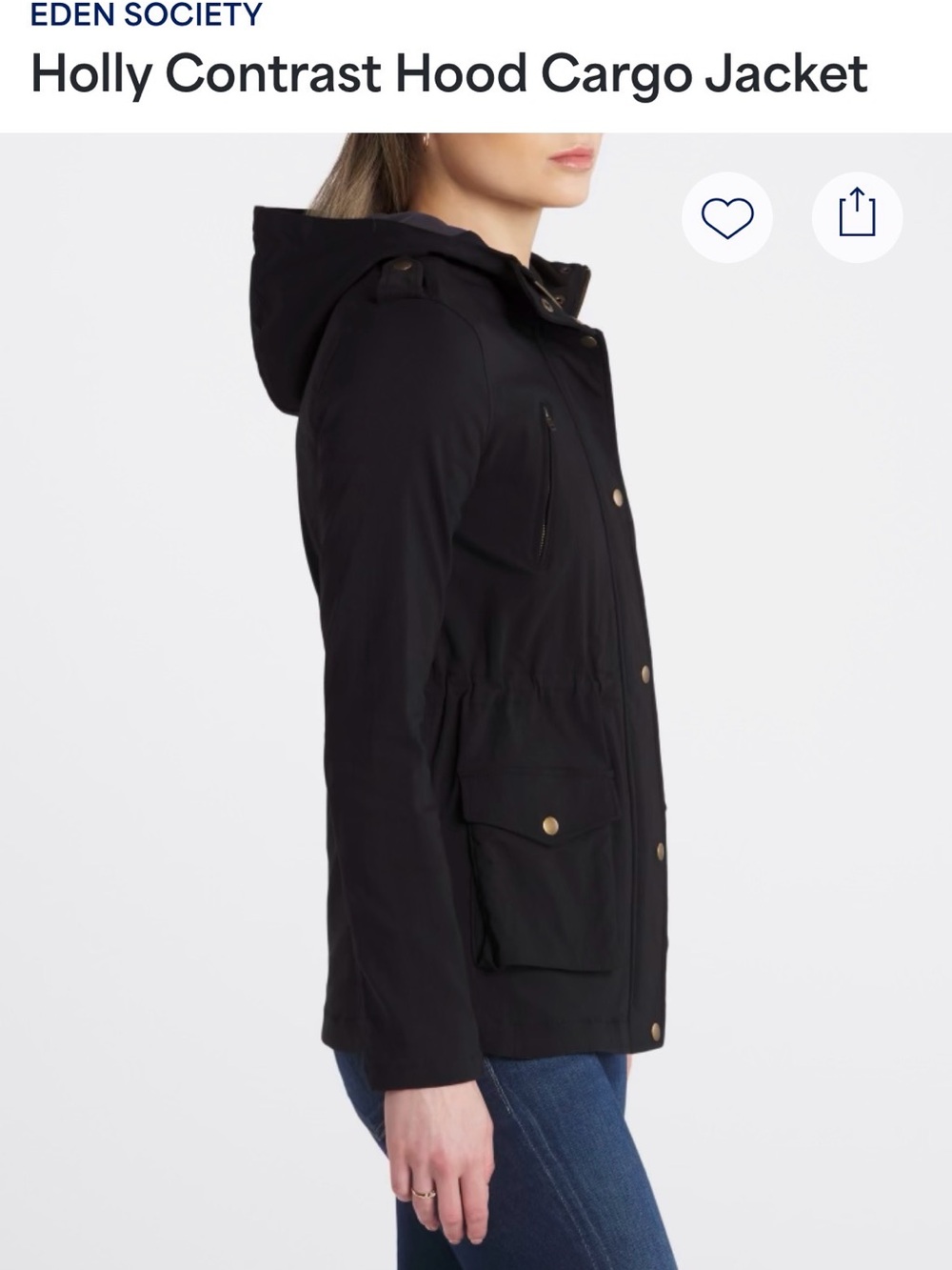 Black Hooded Cinch-Waist Utility Jacket - Picture 2 of 12